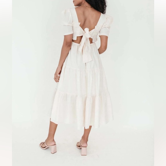 The Post Bethany Tiered Maxi Dress Size S Cotton Smocked Tie Back Open Back NWOT - Picture 2 of 13